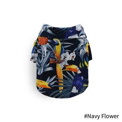 Hawaiian Leaf Pet Beach Shirt for Dogs & Cats navy-flower 5xl by HitMyNeed