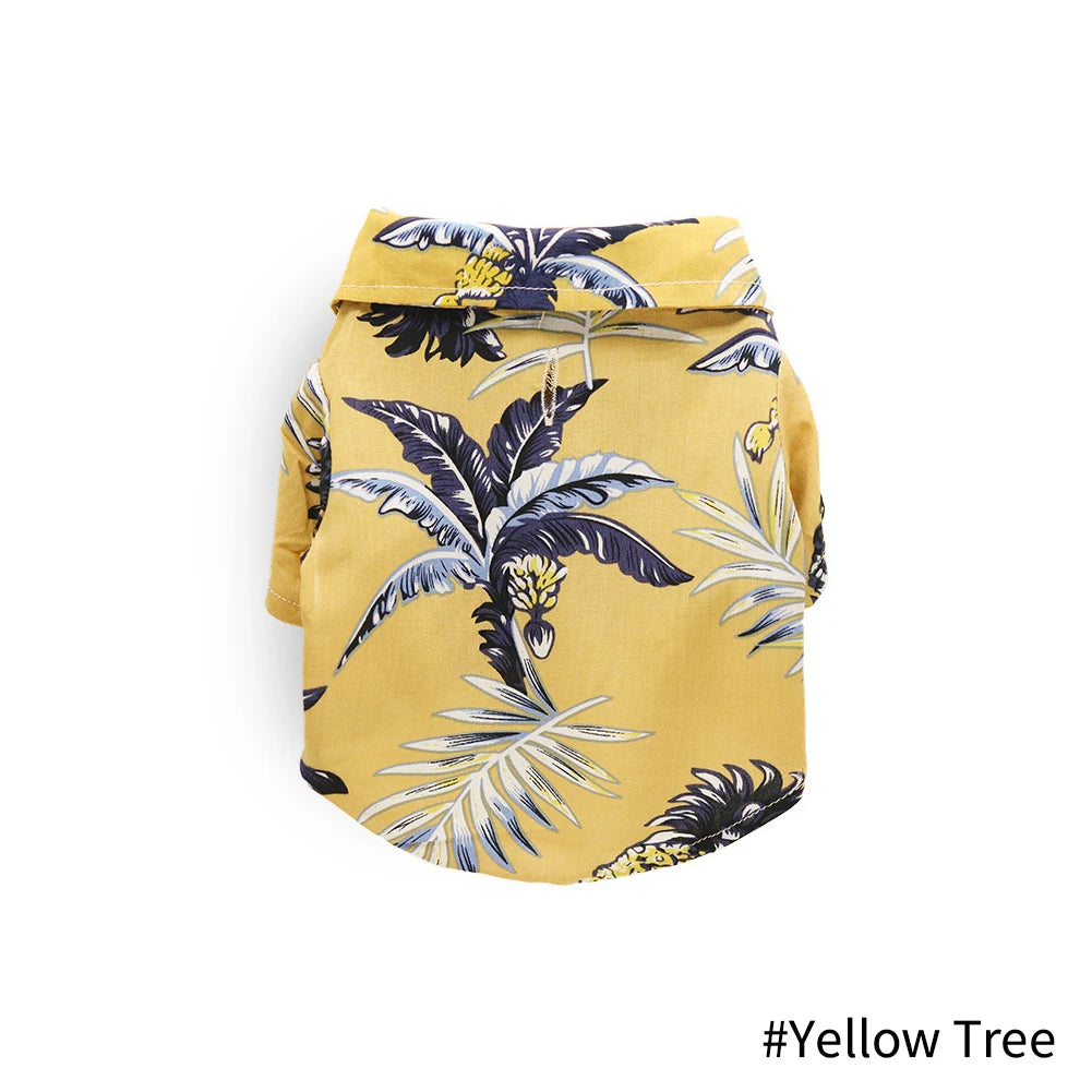 Hawaiian Leaf Pet Beach Shirt for Dogs & Cats yellow-tree xs by HitMyNeed