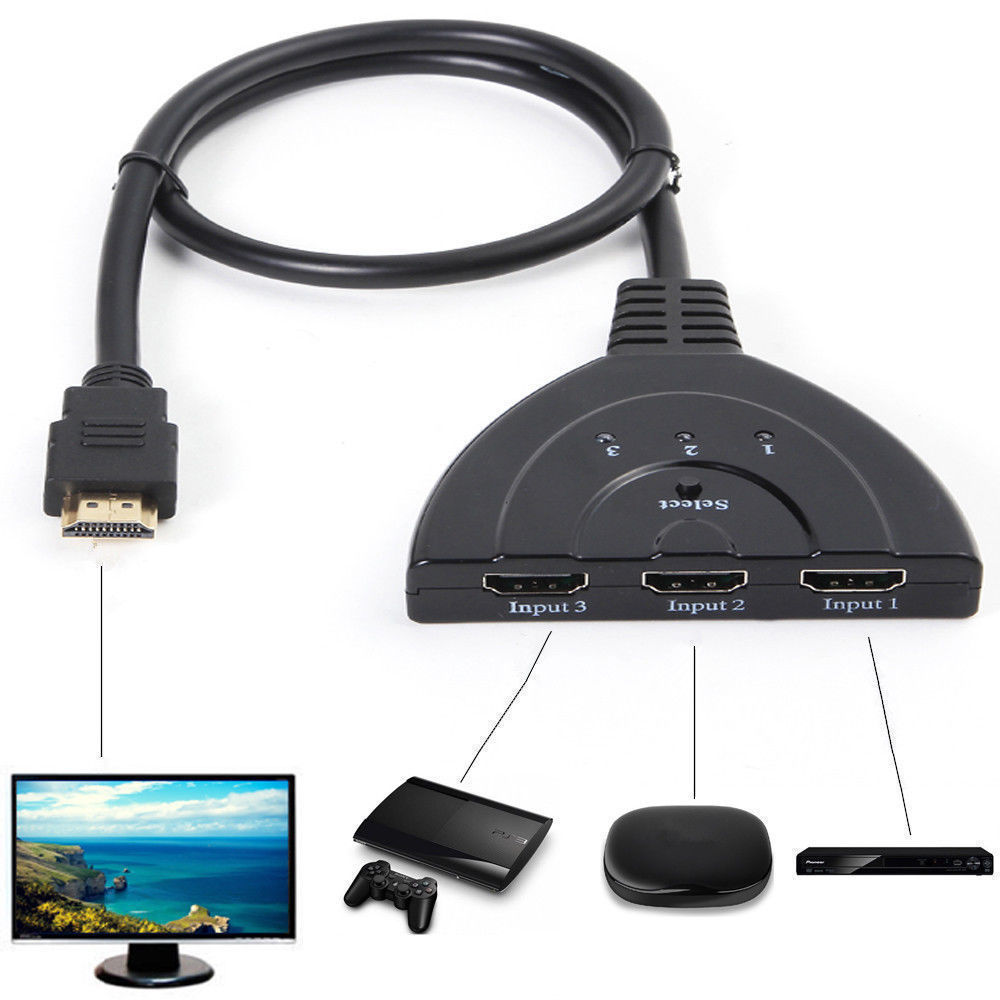 HDMI 3-Port Extension Switch with Built-In Cable by HitMyNeed