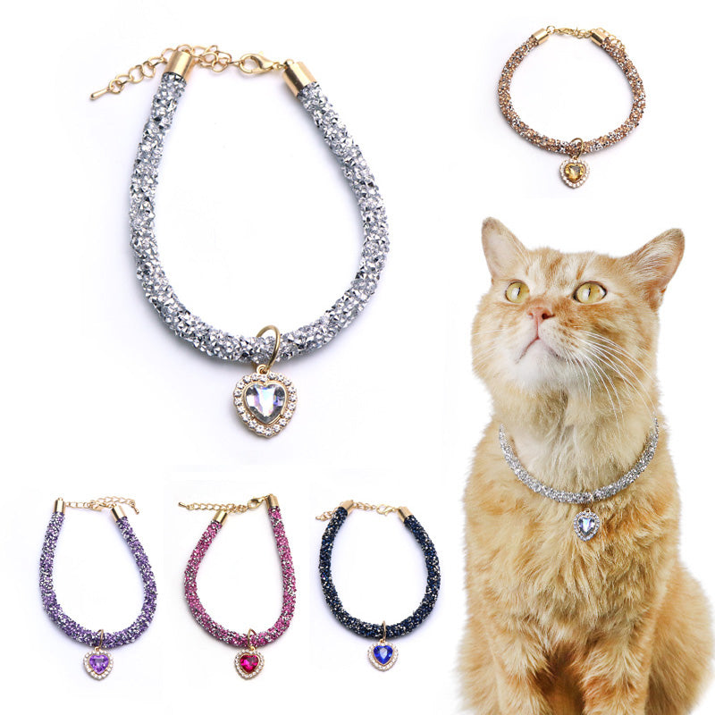Heart Pendant Crystal Cat Collar by HitMyNeed