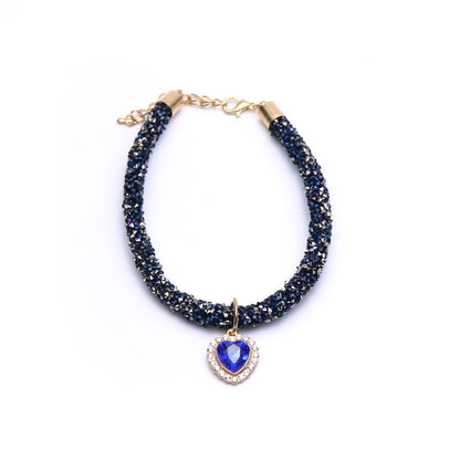 Heart Pendant Crystal Cat Collar navy-blue m-25-30cm by HitMyNeed