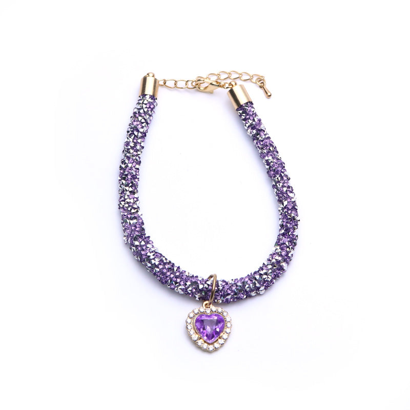 Heart Pendant Crystal Cat Collar purple m-25-30cm by HitMyNeed