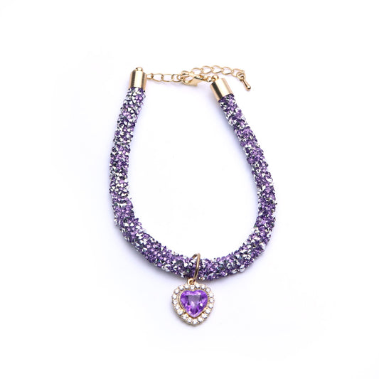 Heart Pendant Crystal Cat Collar purple m-25-30cm by HitMyNeed