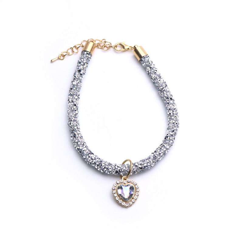 Heart Pendant Crystal Cat Collar silver m-25-30cm by HitMyNeed