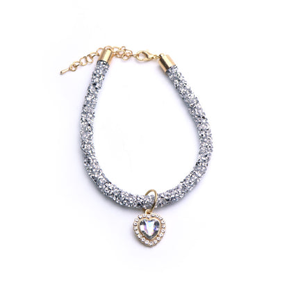 Heart Pendant Crystal Cat Collar silver m-25-30cm by HitMyNeed