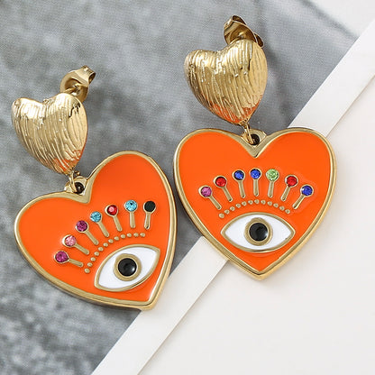 Heart Shaped Evil Eye Stainless Steel Drop Earrings by HitMyNeed