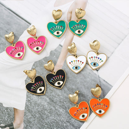 Heart Shaped Evil Eye Stainless Steel Drop Earrings by HitMyNeed