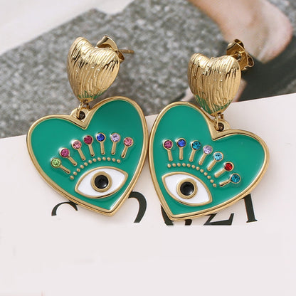 Heart Shaped Evil Eye Stainless Steel Drop Earrings a by HitMyNeed