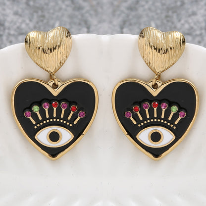 Heart Shaped Evil Eye Stainless Steel Drop Earrings b by HitMyNeed