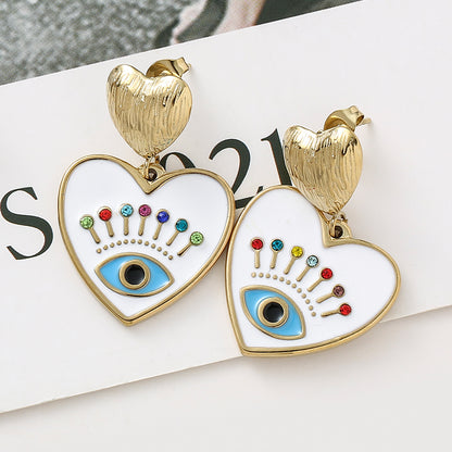 Heart Shaped Evil Eye Stainless Steel Drop Earrings c by HitMyNeed