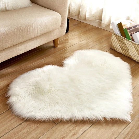 Heart Shaped Fluffy Faux Wool Rug 30x40cm by HitMyNeed