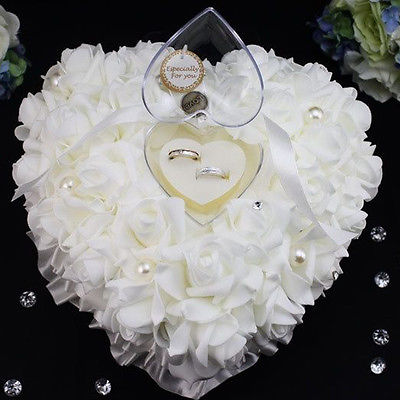 Heart Shaped Ivory Wedding Ring Pillow by HitMyNeed