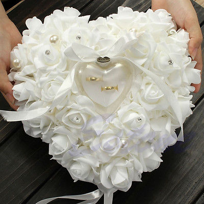 Heart Shaped Ivory Wedding Ring Pillow by HitMyNeed
