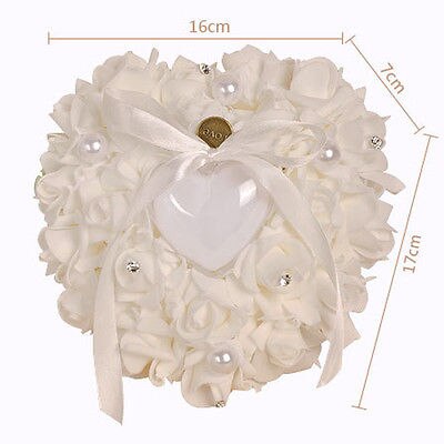 Heart Shaped Ivory Wedding Ring Pillow by HitMyNeed