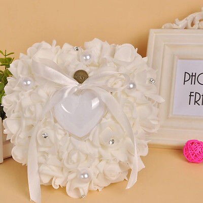 Heart Shaped Ivory Wedding Ring Pillow by HitMyNeed