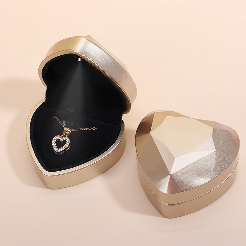 Heart Shaped LED Light Up Ring & Necklace Box golden for-ring by HitMyNeed