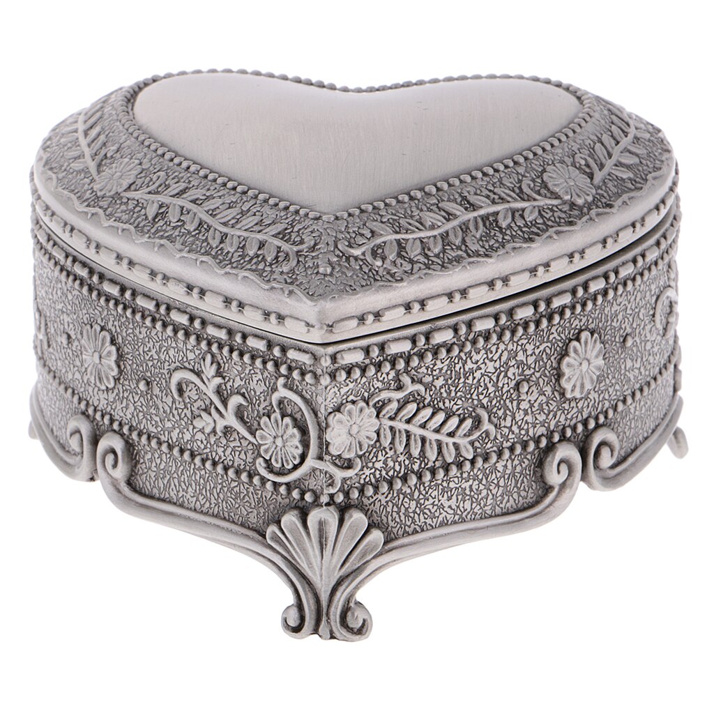 Heart Shaped Vintage Jewelry Box with Floral Engraving by HitMyNeed