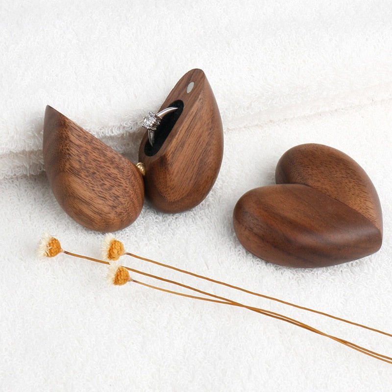 Heart Shaped Walnut Wooden Engagement Ring Box by HitMyNeed