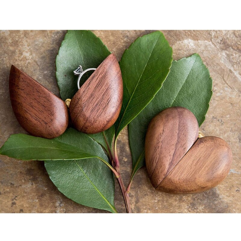 Heart Shaped Walnut Wooden Engagement Ring Box by HitMyNeed