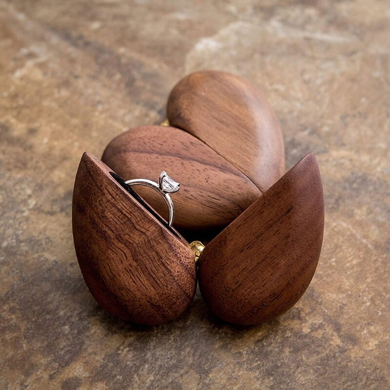 Heart Shaped Walnut Wooden Engagement Ring Box by HitMyNeed