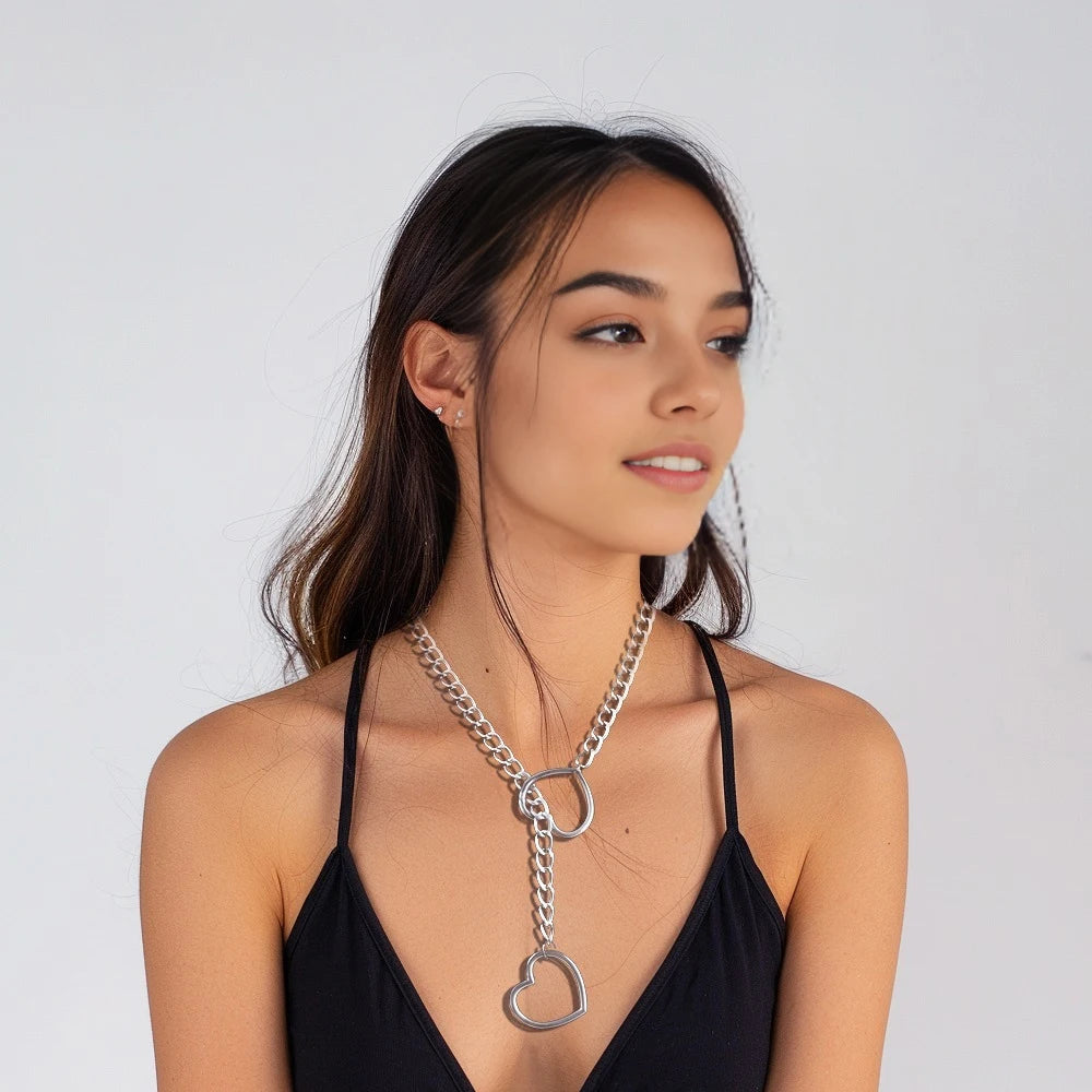 Heart Slip Chain Punk Rock Adjustable Choker Necklace by HitMyNeed