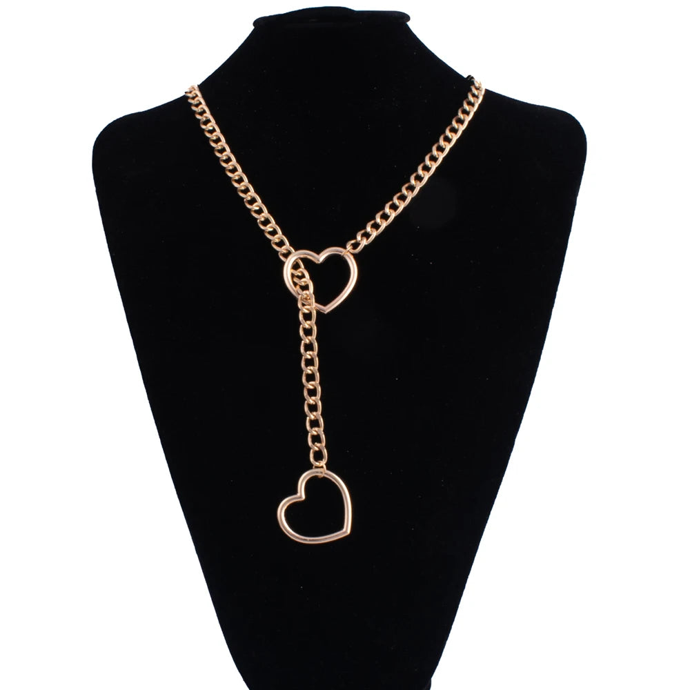 Heart Slip Chain Punk Rock Adjustable Choker Necklace gold-color 28in by HitMyNeed