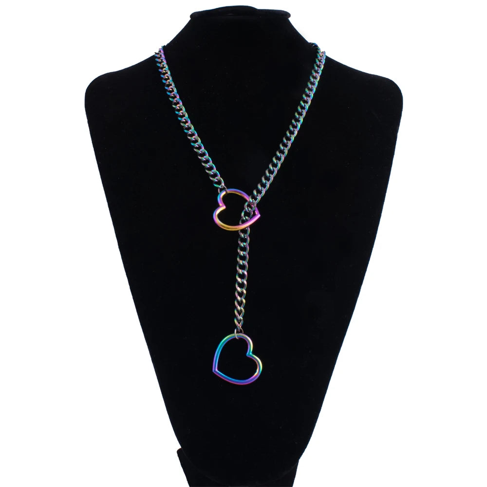 Heart Slip Chain Punk Rock Adjustable Choker Necklace multicolor 28in by HitMyNeed