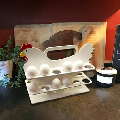 Hen Shaped Wooden Egg Rack Organizer, 24 Egg Capacity by HitMyNeed