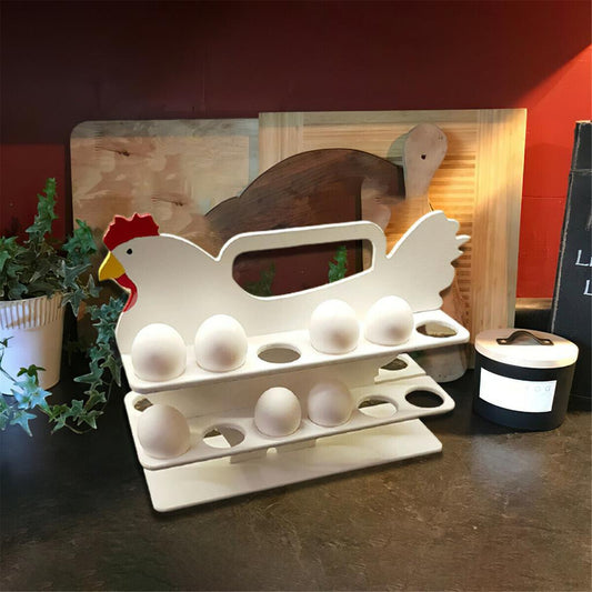 Hen Shaped Wooden Egg Rack Organizer, 24 Egg Capacity by HitMyNeed