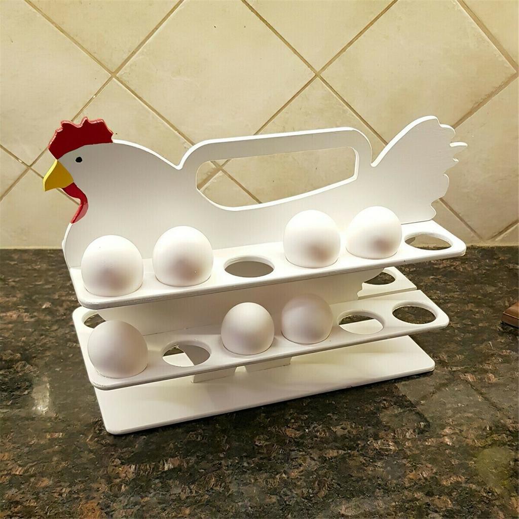 Hen Shaped Wooden Egg Rack Organizer, 24 Egg Capacity by HitMyNeed