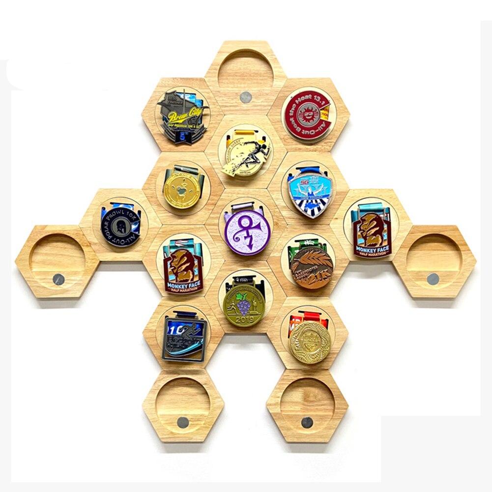Hexagon Wooden Wall Medal Holder with Magnet by HitMyNeed