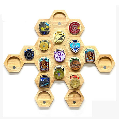 Hexagon Wooden Wall Medal Holder with Magnet by HitMyNeed