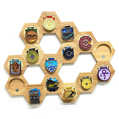 Hexagon Wooden Wall Medal Holder with Magnet by HitMyNeed