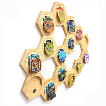 Hexagon Wooden Wall Medal Holder with Magnet by HitMyNeed
