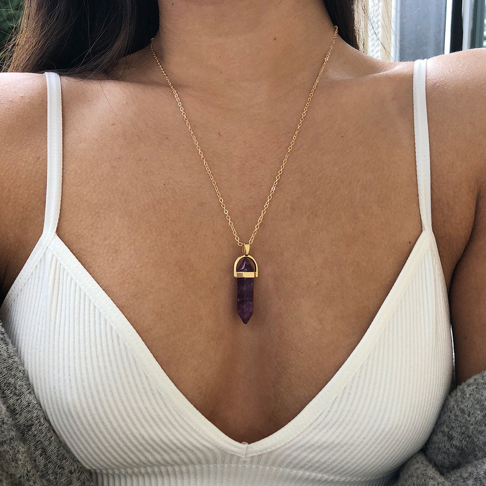 Hexagonal Natural Crystal Quartz Pendant Necklace by HitMyNeed
