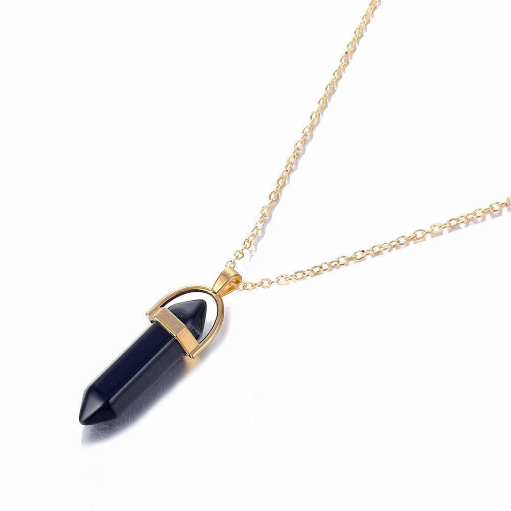 Hexagonal Natural Crystal Quartz Pendant Necklace black-stone by HitMyNeed