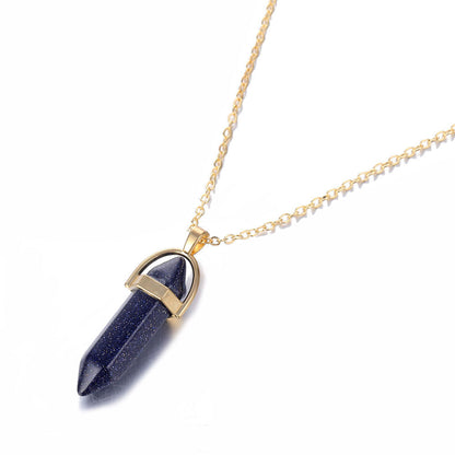 Hexagonal Natural Crystal Quartz Pendant Necklace blue-sand-stone by HitMyNeed