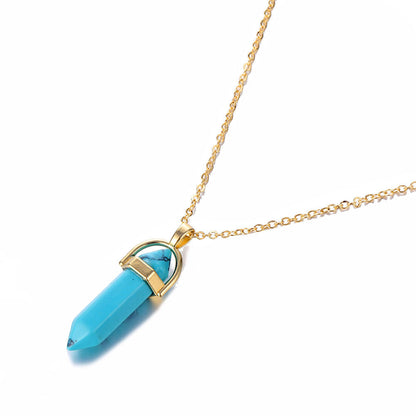Hexagonal Natural Crystal Quartz Pendant Necklace blue-turquoise by HitMyNeed