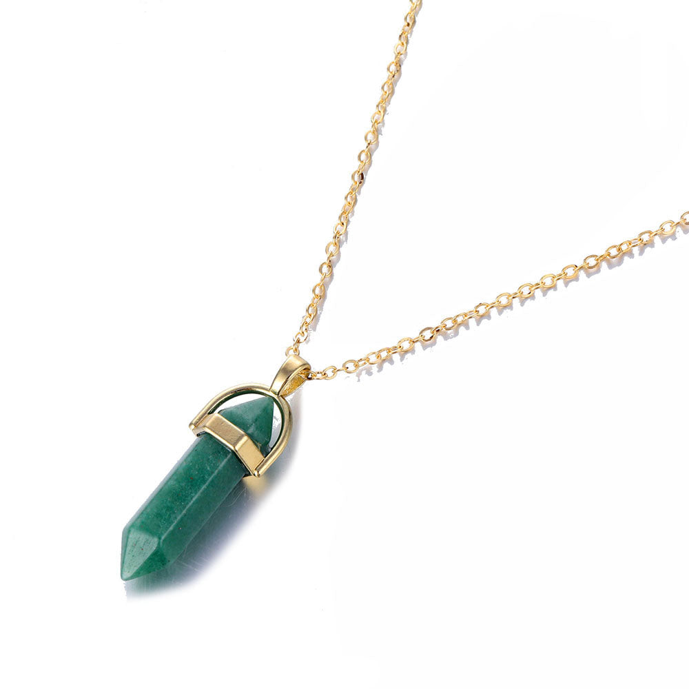 Hexagonal Natural Crystal Quartz Pendant Necklace green-stone by HitMyNeed