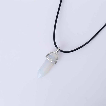 Hexagonal Natural Crystal Quartz Pendant Necklace leather-opal by HitMyNeed