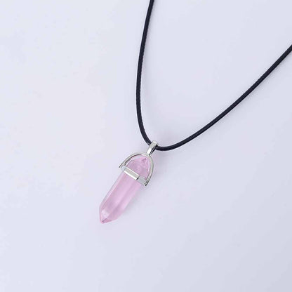 Hexagonal Natural Crystal Quartz Pendant Necklace leather-pink by HitMyNeed