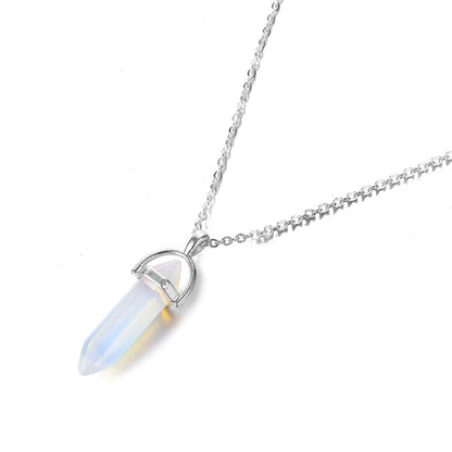 Hexagonal Natural Crystal Quartz Pendant Necklace opal-silver by HitMyNeed