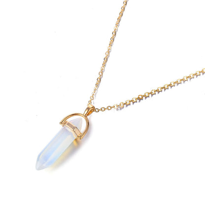 Hexagonal Natural Crystal Quartz Pendant Necklace opal-stone by HitMyNeed
