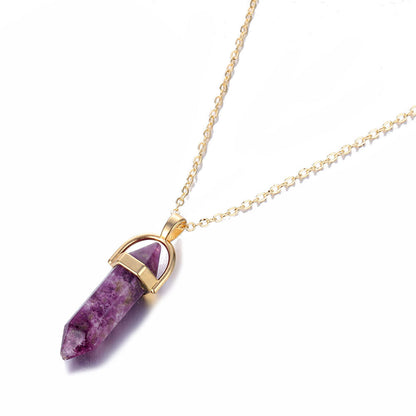 Hexagonal Natural Crystal Quartz Pendant Necklace purple-stone by HitMyNeed