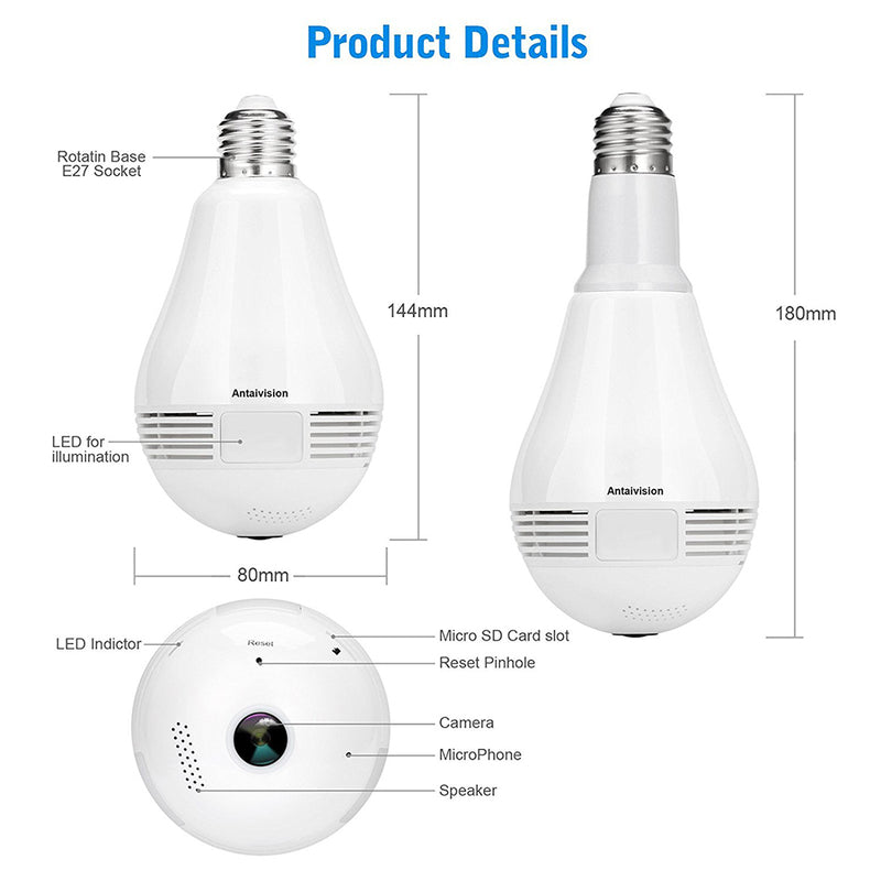 Hidden Camera Light Bulb with 360° WiFi Monitoring by HitMyNeed