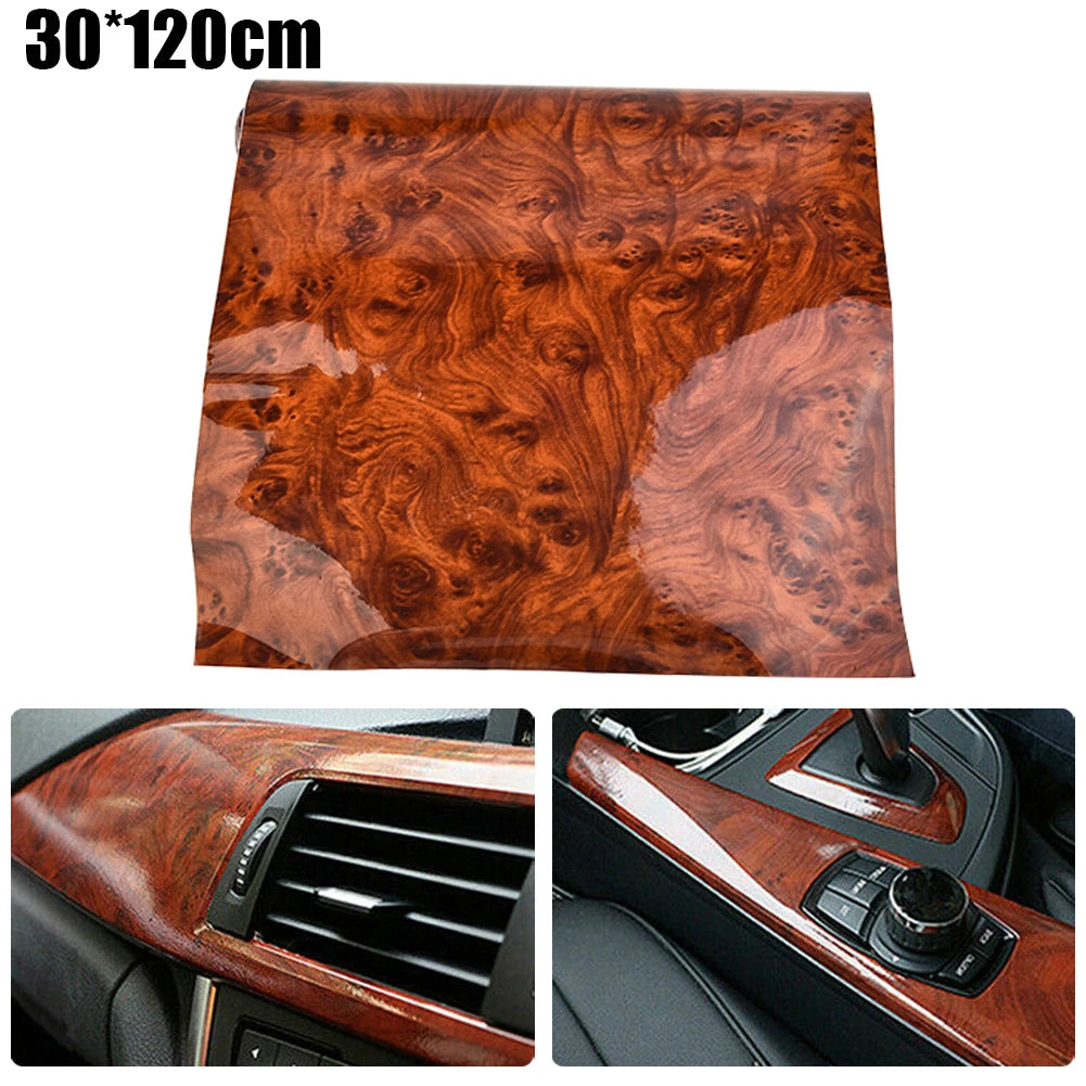 High Gloss Wood Grain Car Interior Vinyl Wrap 30x120cm by HitMyNeed