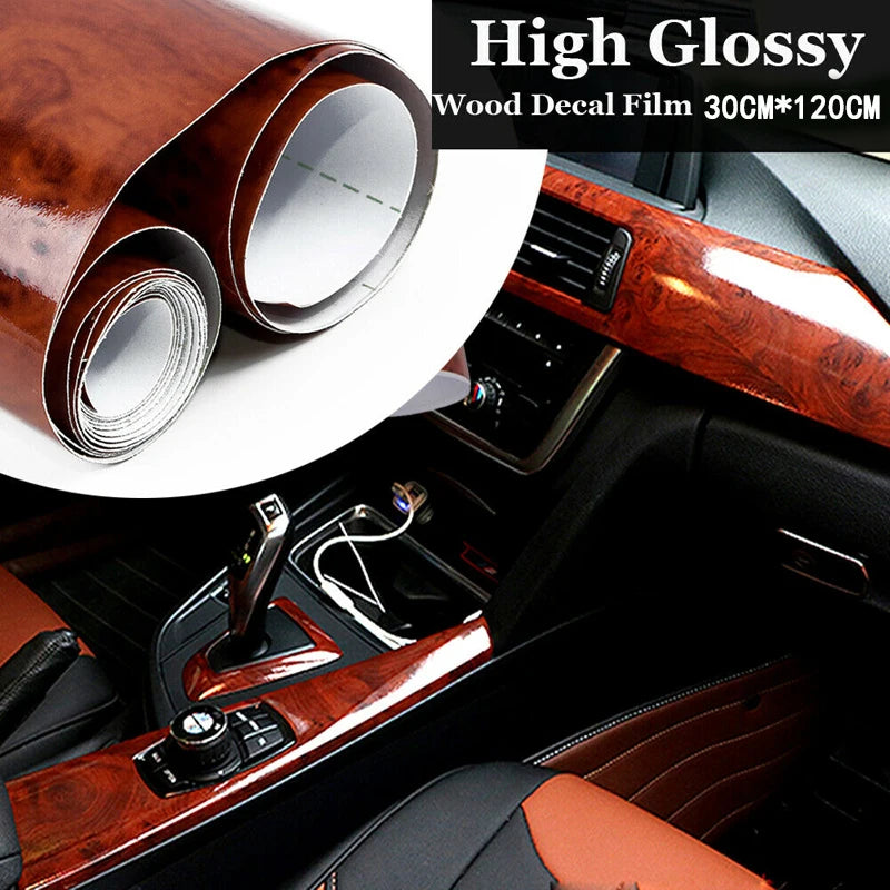 High Gloss Wood Grain Car Interior Vinyl Wrap 30x120cm by HitMyNeed