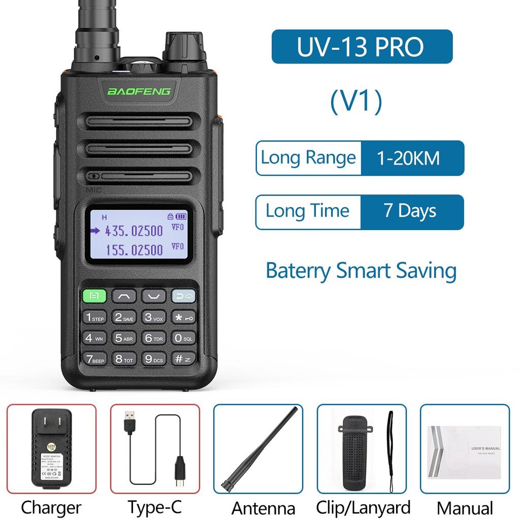 High Power Dual Band 10W Long Range Walkie Talkie v1-black by HitMyNeed