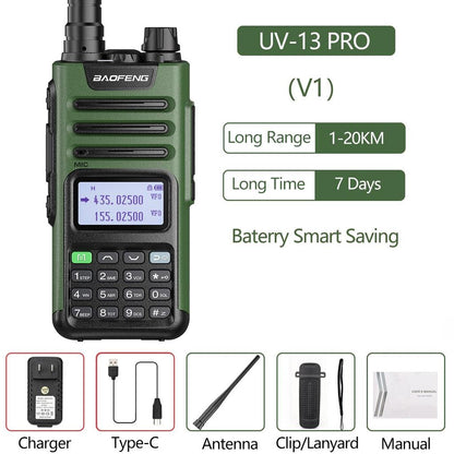 High Power Dual Band 10W Long Range Walkie Talkie v1-green by HitMyNeed