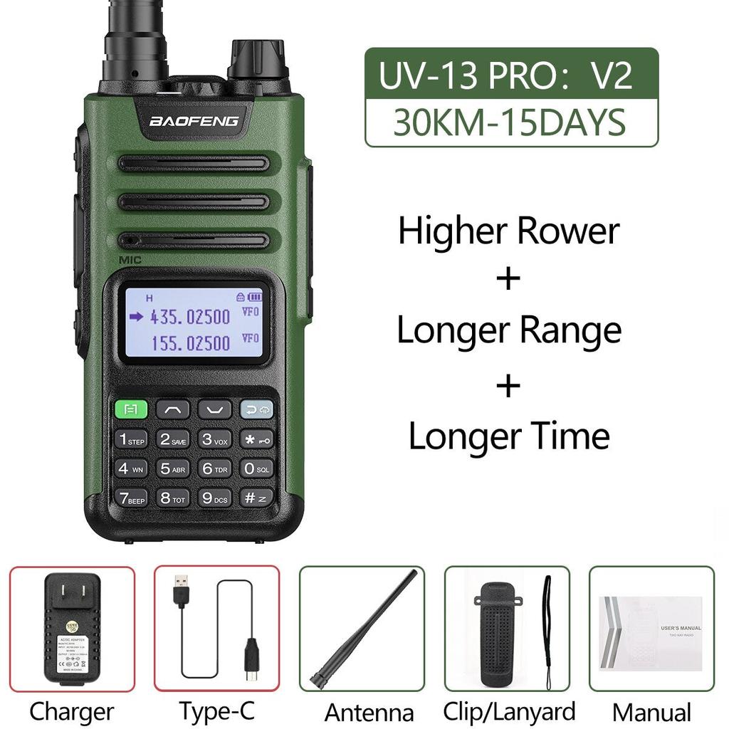 High Power Dual Band 10W Long Range Walkie Talkie v2-green by HitMyNeed